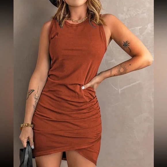 Dresses | Boho Rust Brown Ruched Sides Mini Dress | Poshmark Dresses | Boho Rust Brown Ruched Sides Mini Dress | Poshmark
